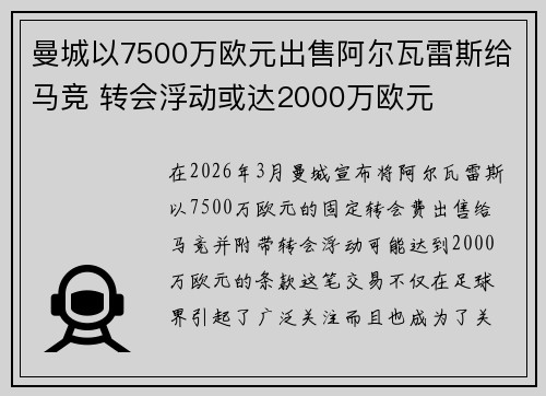曼城以7500万欧元出售阿尔瓦雷斯给马竞 转会浮动或达2000万欧元